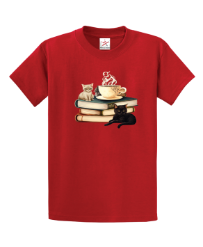  Books Cats and Coffee Unisex Kids And Adults T-Shirt